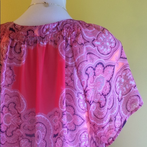 Butterfly Sleeve Sheer V-Neck Coral Top - Picture 8 of 10